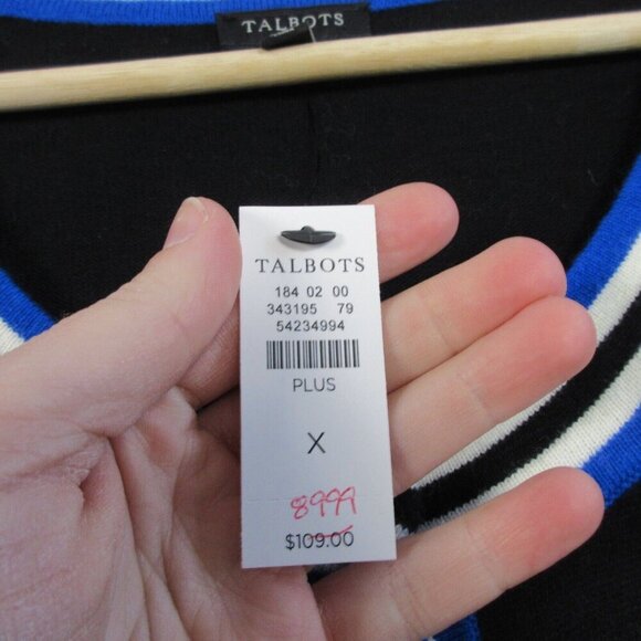 Talbots Cardigan Women X L Black Blue Trim Pockets Button Front Cotton New 356 - Picture 5 of 8
